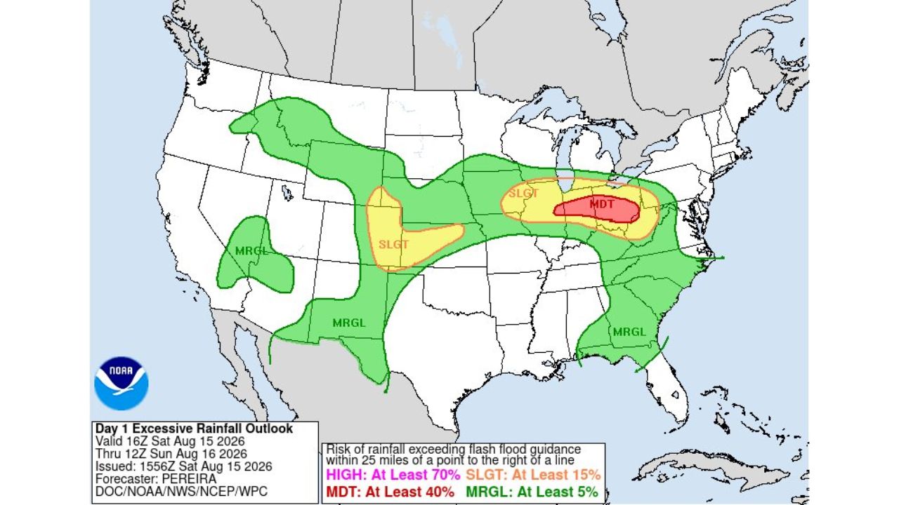 Ohio Valley Gets Official Moderate Risk Confirmation as WPC Flags 40 Percent Flash Flood Chance Through Sunday