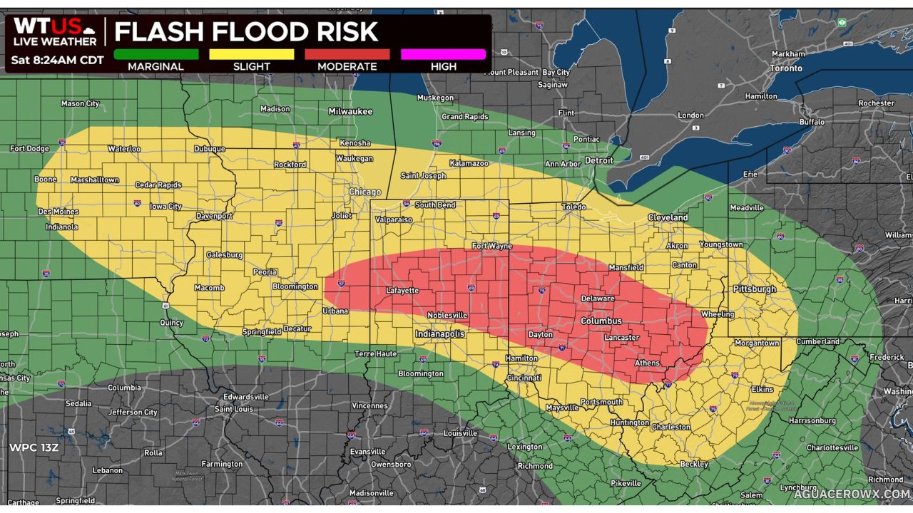 Fort Wayne, Lafayette and Columbus Face Moderate Flash Flood Risk as Saturated Ground Sets Up 2-4 Inch Rain Threat Tonight